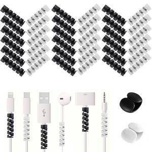 36 PCS Charger Cable Protector for iPhone, Cord Protectors for Phone iPad Charging Cable with 2 Desk Cable Clips, Break-and-Bend-Resistant Cord Saver for MacBook, Laptop Accessory (Black/Gray)