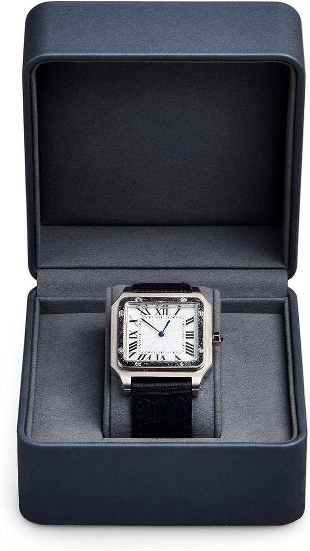 Oirlv Premium Leather Watch Gift Box Single Watch Storage Case with Removable Pillow Wristwatch Display Box (Dark Blue)