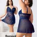 Plus Size Lingerie for Women Lace Chemise Sexy Mesh Chemise Teddy Babydoll Lingerie Exotic V Neck Sleepwear (XXXL)