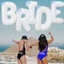 BRIDE Letter Balloons Blue Bows, 40" White BRIDE To Be Balloons for Beach Bach,Bachelorette,Last Toast On Coast,Beach Bridal Shower,Seashells Wedding Decoration,Girls Something Blue Engagement Party