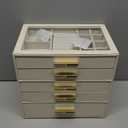 Vlando 5 Layer Jewelry Box for Women, Glass Lid Jewelry Organizer with 5 Drawers for Necklaces Rings Earrings Bracelets - Cloud White