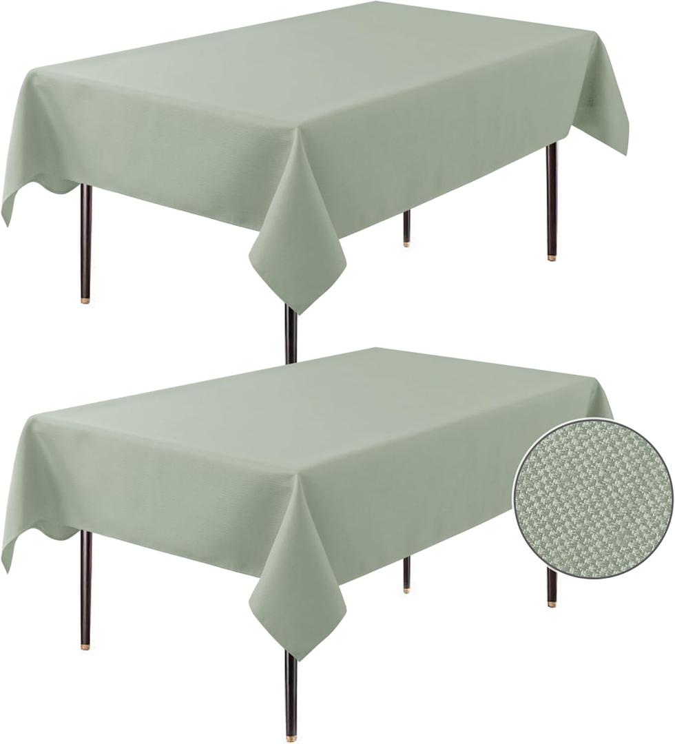 2 Pack Rectangle Tablecloth - 52x70 Inch - Linen Textured Table Cloth Wrinkle Free Washable Decorative Fabric Table Cover for Buffet Banquet Parties Event Holiday Dinner. Sage Green