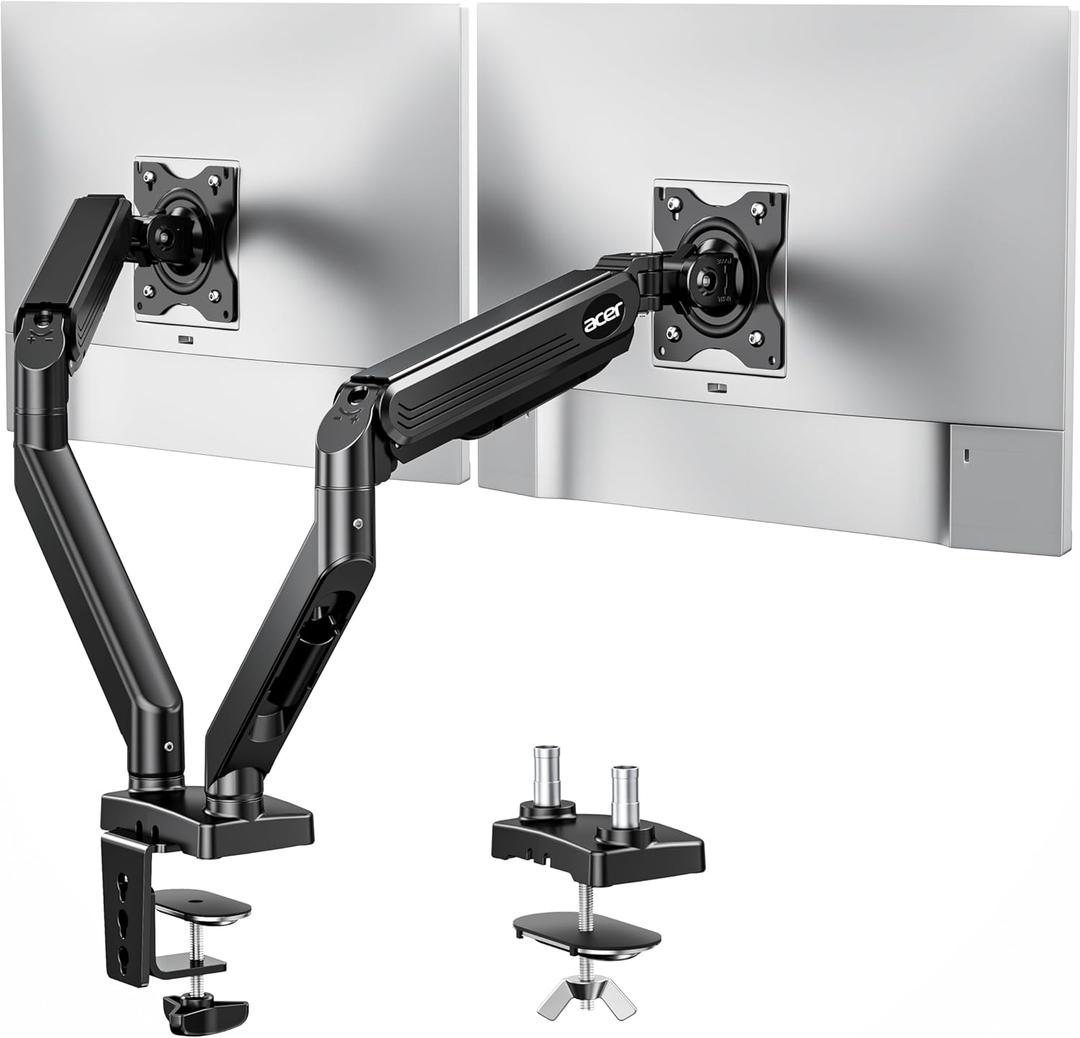 Acer Dual Monitor Arm, Computer Desk Arm with VESA Mounts for 1732 Screens, Fully Adjustable Gas Spring Monitor Stand, C-Clamp and Grommet Mounting Base, Fits 4.4 to 19.8lbs Computer Monitors