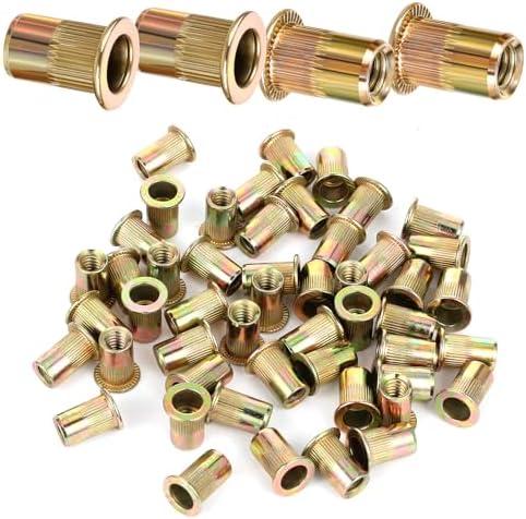 3 Pack 50 Pcs Rivet Nut Stainless Steel 304 Finish Flat Head Rivnut Multi Grip Nut Inserts Assortment Kit Flat Head Threaded Insert Nutserts Assort Construction Fasteners Knurled Body for Industrial