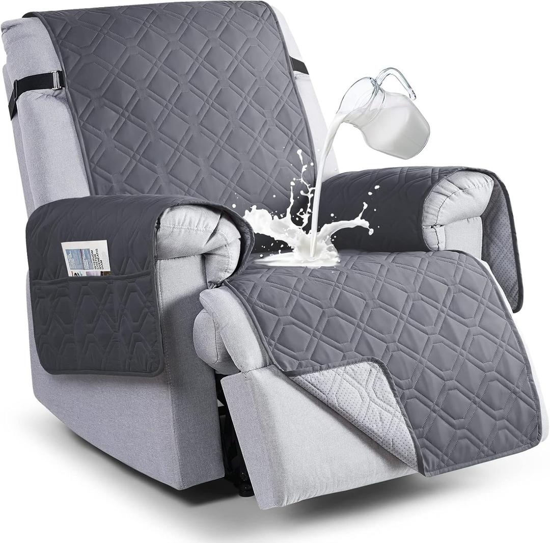 VANSOFY 100% Waterproof Recliner Chair Covers, Recliner Cover Non-Slip Dog Chair Cover Furniture Protector Washable Slipcover with Pocket, Elastic Straps for Kids Pets, Dogs(Dark Gray, 20")