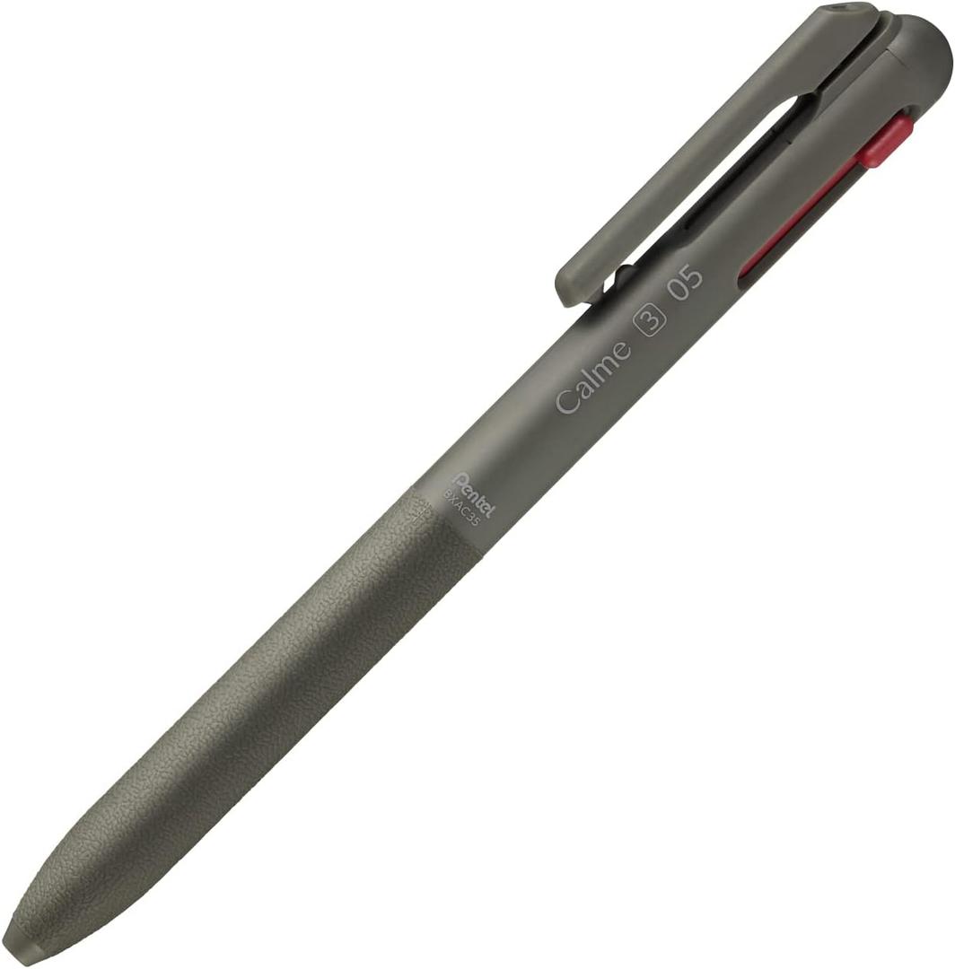 Pentel BXAC35D Calme Tri-Color Ballpoint Pen, 0.02 inches (0.5 mm), Khaki (1 Count (Pack of 1), Black,Blue)