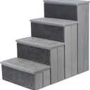TRIXIE Velour Dog Stairs with Tread Steps - 4 Step Pet Stairs for Beds and Couches - Foldable with Additional Storage Space - Gray