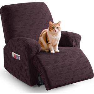 TAOCOCO Recliner Cover 3 Pieces Recliner Chair Covers, Stretch Jacquard Reclining Chair Cover, Furniture Protector Sofa Slipcovers Couch Covers with Elastic Bottom for Kids, Pets (Dark Coffee) (1 Seater)