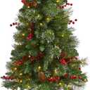 Nearly Natural 4ft. Pine, Pinecone and Berries Artificial Christmas Tree with 100 Clear LED Lights in Decorative Urn