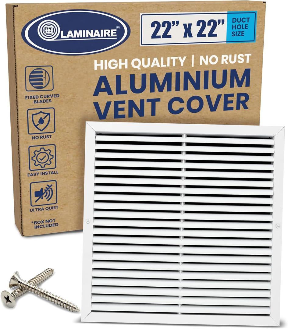 22" x 22" Duct Hole Size Aluminum Return Grille - Rustproof for Ceiling or Wall, No Adjustable Components, Decorative Air Vent Cover, HVAC Return Air Grille, 23.6" x 23.6" Face.