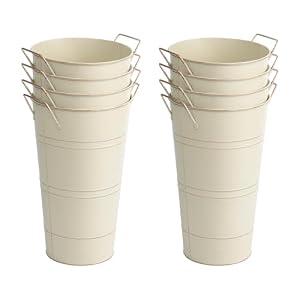 Notakia 12 Inch Large Galvanized Metal Vases Farmhouse French Flower Bucket Vases for Cut Flowers for Home Decor and Wedding Table Centerpiece Decorations (Large, Beige, 8Pcs)