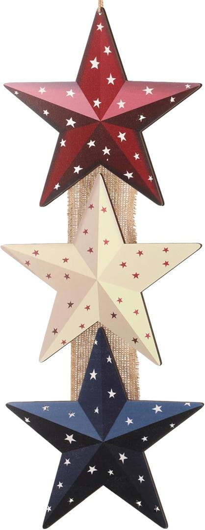 RattanView 4th of July Door Sign Rustic Star Patriotic Wreath Memorial Day Decoration 250th Anniversary Wooden Hanging Sign Plaque American Flag Independence Day Decorations for Front Door Porch Decor