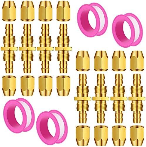 Peryiter 12 Pcs Solid Brass Air Hose Repair Fittings for NPT Replacement Reusable Hose Splicer Air Tube Connectors Repair Kit with Ptfe Tape Brass Connect Adapter (1/4npt-1/4 Inch)