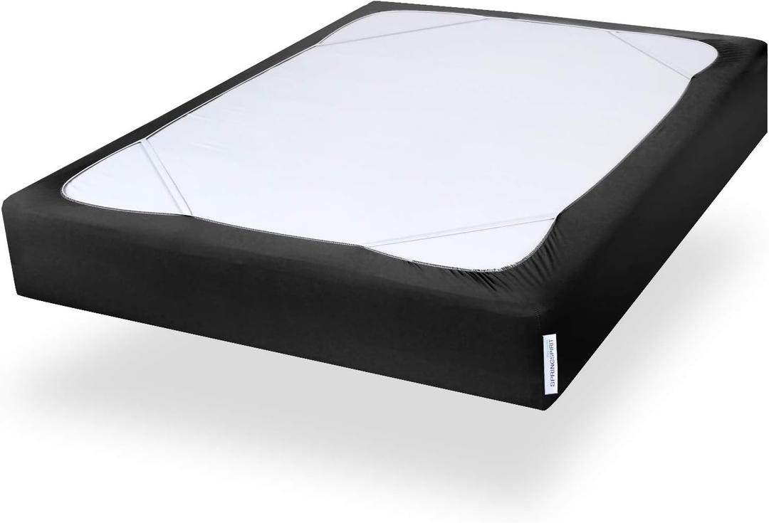 Box Spring Cover Full Size, Alternates for Bed Skirt, Smooth and Elastic Woven Material Wrap Around 4 Sides of The Box Spring, Wrinkle & Fading Resistant, Washable, Dustproof, Black