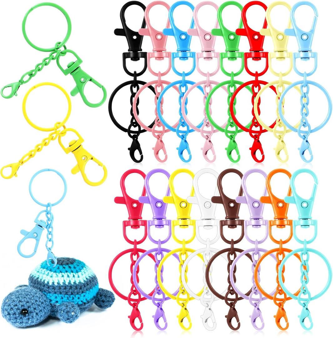64 Pcs Colorful Swivel Snap Hook with Key Rings Lobster Claw Clasps Keychain Making Kit Swivel Clasps Lanyard Clips Hooks for Jewelry DIY Crafts Christmas Gift (Extended Type,16 Colors)