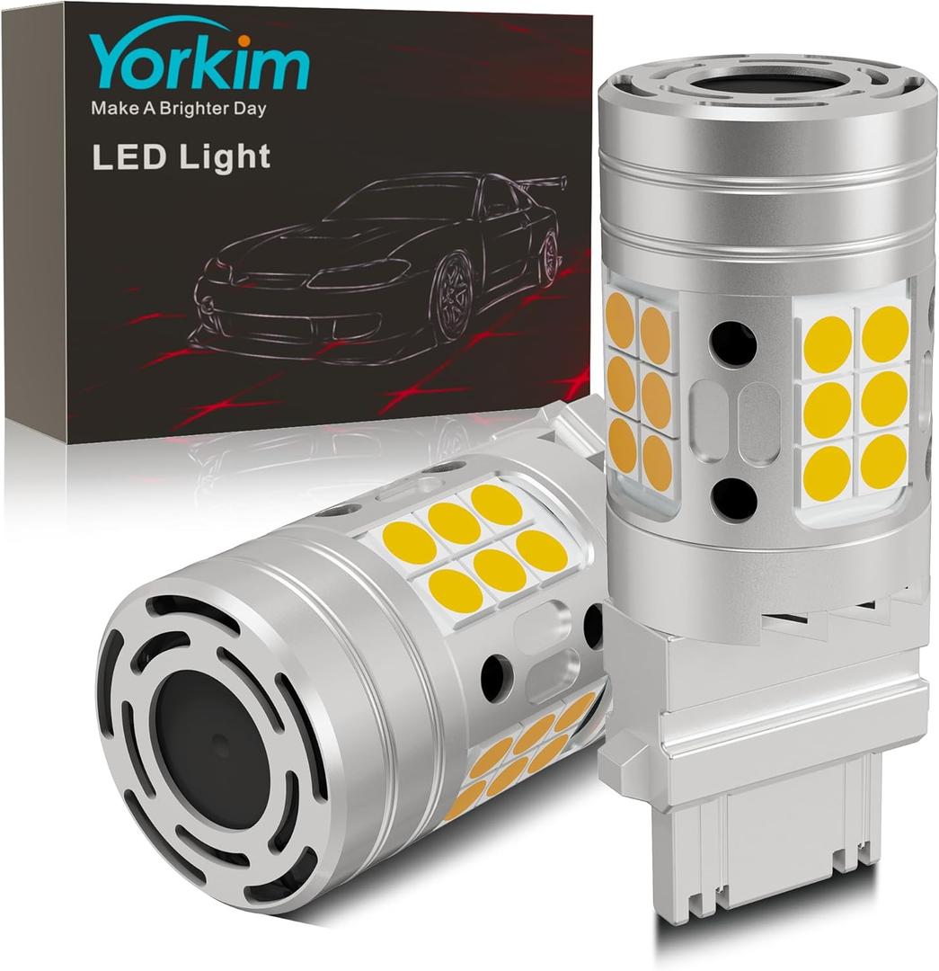 Yorkim Canbus 3157 Turn Signal Light Bulbs, Anti Hyper Flash, 3156 LED Bulb Amber with Cooling fan, 500% Brighter 3156 3057 4157 4114 LED Bulb, Pack of 2