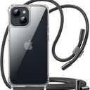 JETech Crossbody Case for iPhone 14 6.1-Inch with Adjustable Lanyard Strap, Clear Transparent Anti-Yellowing Shockproof Protective Phone Cover with Neck Cord (Midnight)