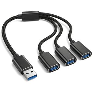 USB Splitter 1 in 3 Out, USB A Splitter Adapter, 2025 Upgraded USB 2.0 Male to 3 Female Y Extension Hub Cable for PC/Laptop/Xbox/Flash Drive/Mouse/Keyboard(Black)