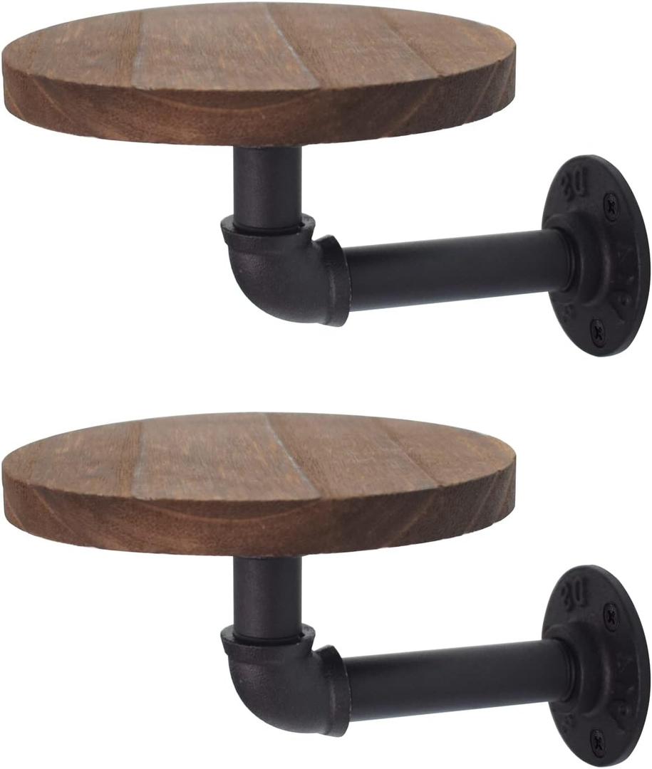 2 Pack Round Floating Wood Corner Shelves, Wall Mounted Display Rack 5.9 inches Diameter Indoor Circle Wall Mounted Shelves for Candles, Planter, Pots, Ornaments