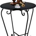 Small Patio Side Table,Round Metal Side Table,Weather Resistant Anti-Rust Outdoor Side Tables,Outdoor End Table for Garden,Porch,Balcony,Yard,Black, 15.7D x 15.7W x 17.3H in