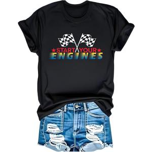 Racing Shirts for Women Checkered Flag T-Shirt Race Day Tee If You Ain't First You're Last Tee Top (Small)