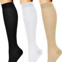 CHARMKING Compression Socks for Women & Men Circulation (3 Pairs) 15-20 mmHg is Best Support for Athletic Running Cycling (Small-Medium, 02 Black/White/Nude)