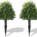 20" Artificial Boxwood Topiary Balls Trees with Ground Spike, 2 Pack UV Resistant Artificial Shrubs, Fake Evergreen Artificial Plant Brush for Indoor Outdoor Front Porch Garden