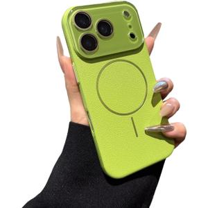 Camera Protection Solid Color Leather Pattern Magnetic Phone Case for iPhone, Compatible with MagSafe (Green,iPhone 17 Pro Max)