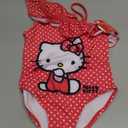 Hello Kitty Sanrio Girls UPF 50+ One Piece Bathing Suit for Big Kids (6X, Red)