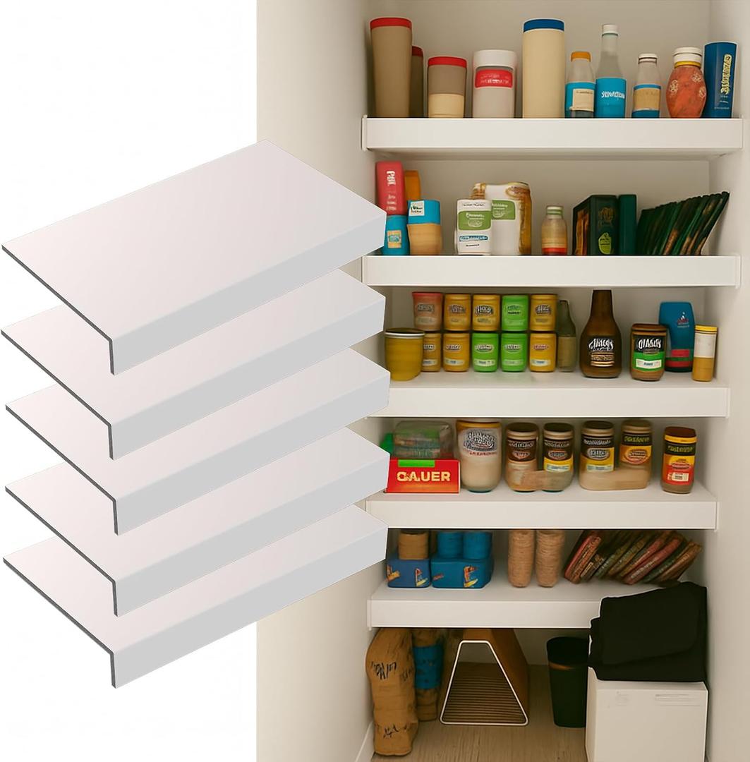 White Shelf Covers for Wire Shelving 24x12 Inch 5-Pack, Instant PVC Wood Look for Pantry, Closet & Kitchen, DIY Trimmable & Odorless