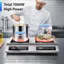 7000W Commercial Double Induction Cooktop Countertop Stainless steel,10 temp and power levels,4-hour timer,100% copper coil, fits all cookware, wiring type, no plug