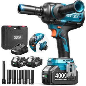 SEESII Upgraded Impact Wrench 1180 Ft-lbs (1600 N·m): 1/2" High-Torque Impact Gun with Detachable Side Handle, 21V Cordless Impact Driver 2x 4.0Ah Batteries for Car/Pickup Truck/Mower/Industrial Tasks