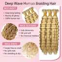 P27/613 Highlight Blonde Human Braiding Hair for Boho Braids 22 22 22 Inch Vingin Honey Blonde Deep Curly Bulk Hair Human Hair Extensions for Braids 150g 3 Bundles