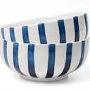 Salad Bowl,Serving Bowls,Soup Bowls, Large Serving Bowl Set of 2,Blue-Striped Ceramic Bowls Serving Dishes for Entertaining,Dishwasher & Microwave Safe.