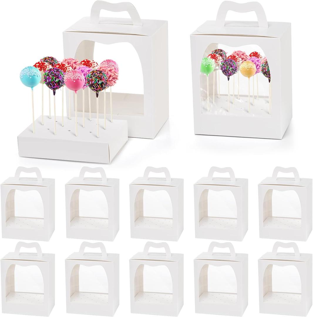 Nicunom 12 Pack Cake Pop Boxes, 18 Holes Cakes Pop Holder Cake Pops Packaging Boxes Gift Cakes Pop Stand Portable Lollipop Display Carriers for Wedding Birthday Baby Shower Party