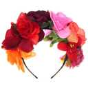 Lystaii Rainbow Rose Headband Rainbow Flower Crown Halloween Costume Cosplay Party Headdress Day of The Dead Floral Rose Crown Wreath Decorations Gay LGBT