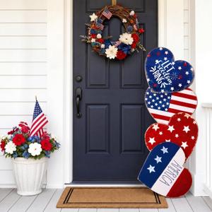  Novabright 4th of July Porch Sign 41 x 18" Patriotic Wooden Heart Vertical Door Sign with America Let Freedom Ring Words 250th Anniversary Patriotic Decor for Front Door Independence Day Yard Decor
