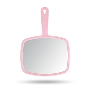 Hand Mirror Salon Barber Hairdressing Handheld Mirror with Handle (Square Pink 7.4 x 10.3 inches)