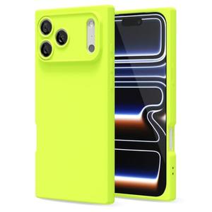 LoeoeL for iPhone 17 Pro Max Case Silicone, Rectangle Edge Cute Y2k Phone Case for Women Girl, Thin Protective Aesthetic Girly Design Soft Rubber with Camera Cover, Neon Green