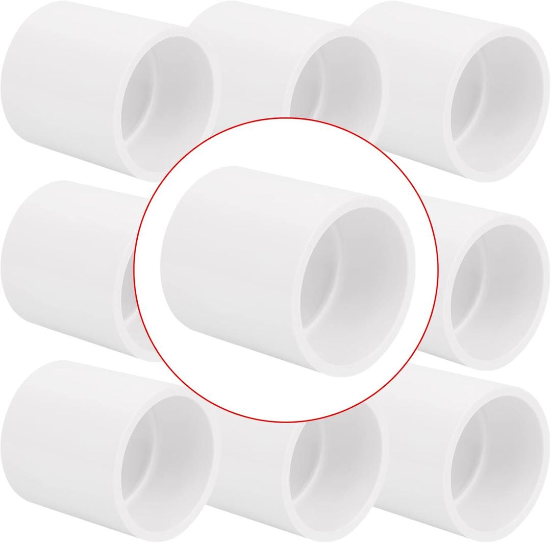 10Pack 1-1/2" PVC Pipe Coupling Adapter Pipe Fittings (Socket x Socket) Contractor Pack Schedule 40 Heavy Duty 1.50 Inch PVC Slip Socket Connectors for DIY PVC Shelf Garden Support Structure, White