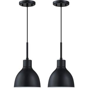 Doraimi Lighting 2 Pack 1 Light Kitchen Island Mini Hanging 6.5" Metal Drum Pendant Ceiling Light Industrial Fixtures,Black Finish for Over Sink Bar,Dining