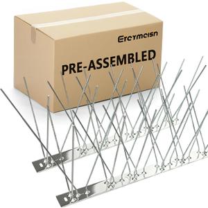Stainless Steel Bird Spikes for Pigeons, Pre-Assembled, Anti Bird Deterrent Spikes for Woodpeckers, Squirrels, Raccoons Weatherproof Fence Spikes for Roof, Railing, Patio, 24.6 Feet