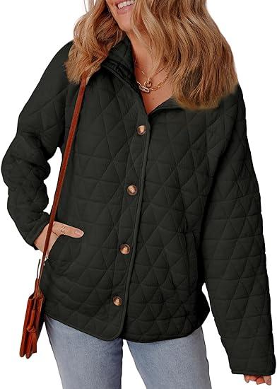 EVALESS Women's Lightweight Diamond Quilted Jacket Casual Winter Open Front Button Down Puffer Coat Outwear Cardigan XXL