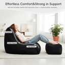 Bean Bag Chair with Ottoman for Adults, Large Corduroy Bean Bag Couch, Boneless Chaise Lounge Reading Chair with High-Resilience Foam, Floor Lounger for Bedroom Living Room (Black)
