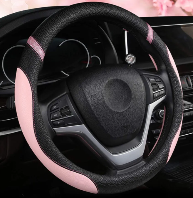 Cxtiy Steering Wheel Cover for Women Leather Universal Steering Wheel Covers for Car 15 inch (Pink)