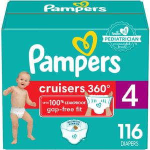 Pampers Diapers - Cruisers 360 - Size 4, 116 Count, Babyproof up to 100% Leakproof Pull-On Diaper (Size 4)