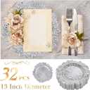 32 Pack Charger Plates Set Reef Chargers for Dinner Table Serving Tray Floral Plastic Decorative Plates for Table Setting Wedding Party, 13 Inch(Silver)