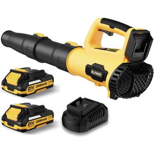 Leaf Blower, 21V Cordless Electric Blower with 2 2.0Ah Batteries and 1 Hour Fast Charger, Lightweight Leaf Blower for Patio Cleaning, Lawn Care, Blowing Fallen Leaves and Dust, etc. (Yellow)