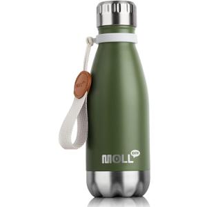 Small Water Bottles for Kids -9 oz Stainless Steel Insulated Vacuum Water Bottle for School Metal Leak Proof Cola Shape Mini Water Bottle for Boys (Grass Green)