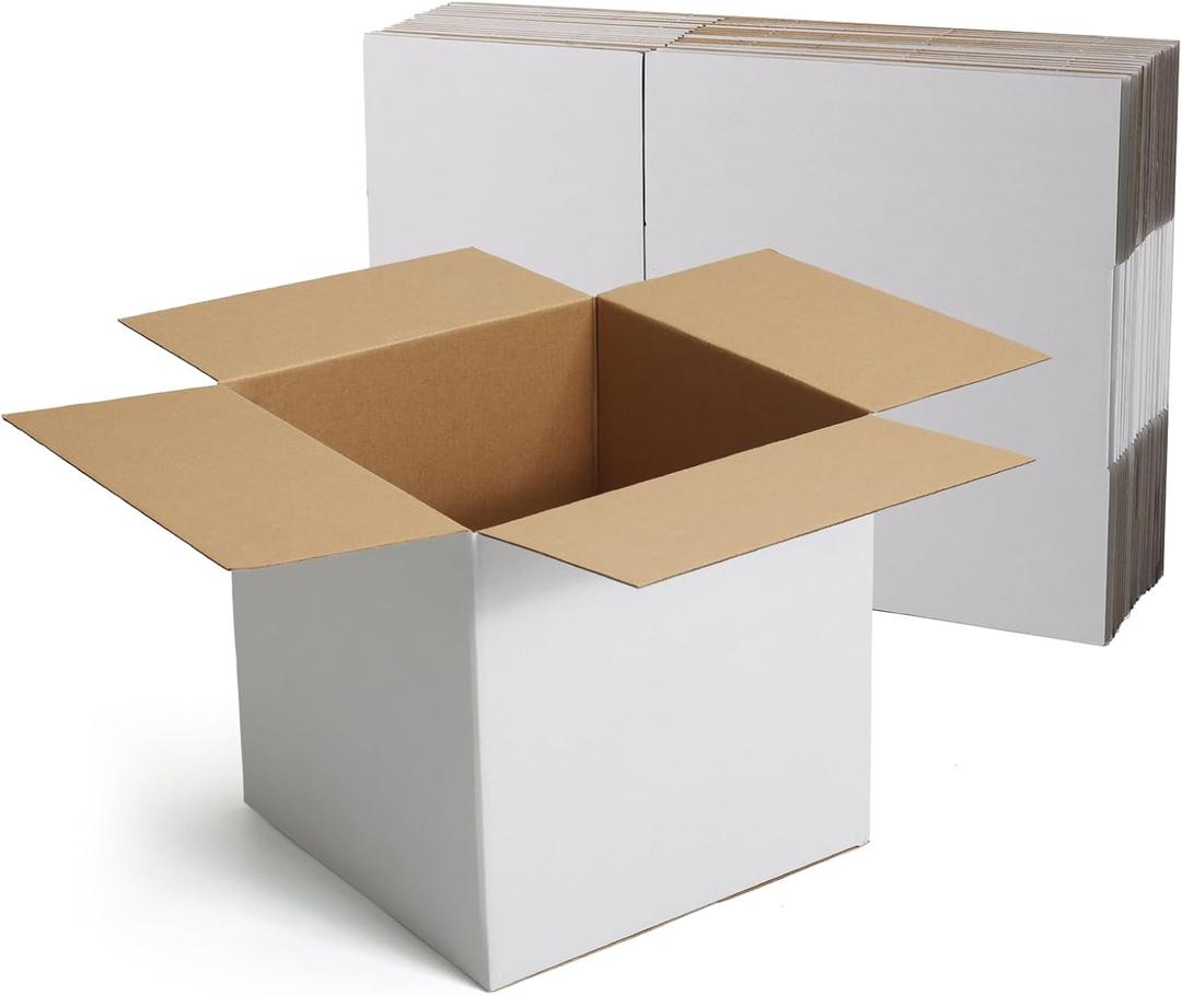 CRUGLA 10x10x10 Shipping Boxes 15 Pack, White Corrugated Cardboard Boxes with Side-Lock and Pre-Applied Double-Sided Tape, Easy Assemble Packing Mailer Boxes for Small Business Shipping